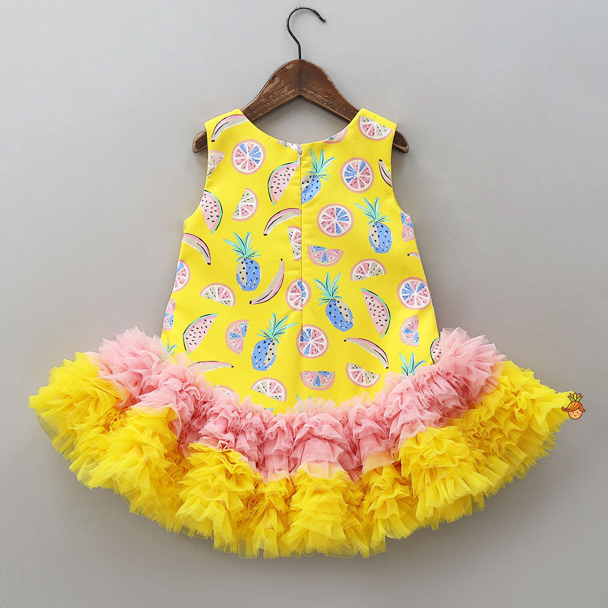 Fruit Printed Dress With Ruffle Hem