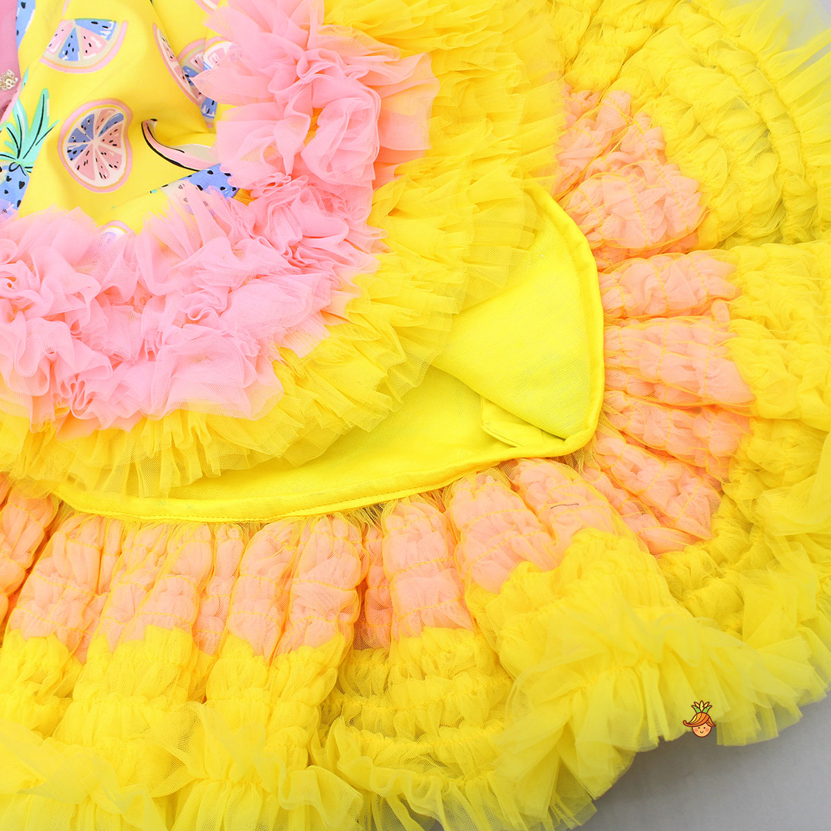 Fruit Printed Dress With Ruffle Hem