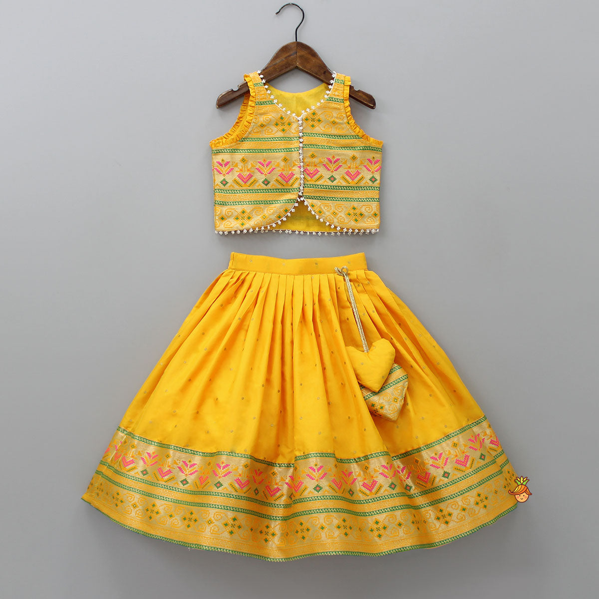 Front Open Brocade Mustard Top And Lehenga