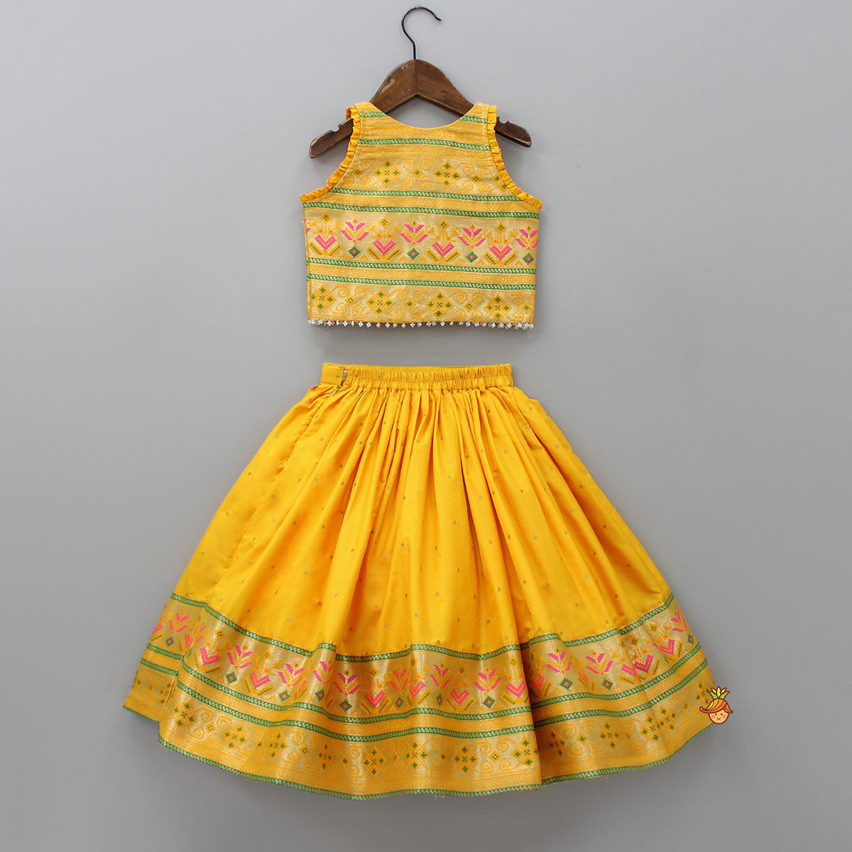 Front Open Brocade Mustard Top And Lehenga