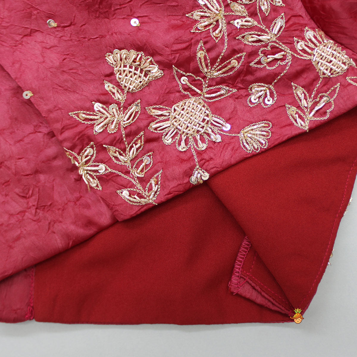 Embroidered V Neck Tissue Top And Pleated Lehenga With Matching Dupatta