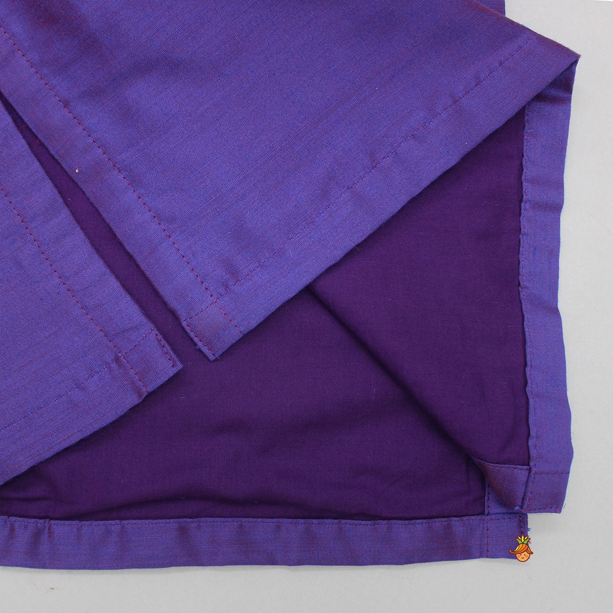 Contrasting Embroidered Yoke Purple Kurta And Pyjama