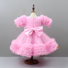 Pre Order: Ruffle-Sleeved Exquisite Pink Dress With Headband