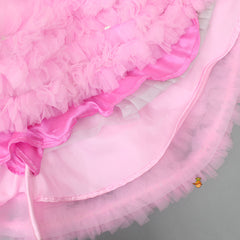 Pre Order: Ruffle-Sleeved Exquisite Pink Dress With Headband