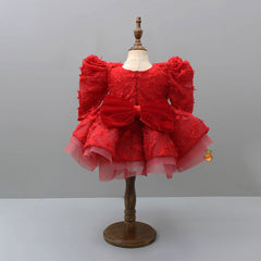 Pre Order: Stylish Sleeves Exquisite Red Dress With Head Band