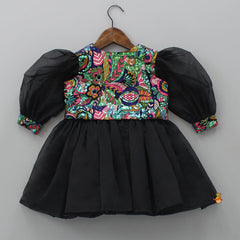 Pre Order: Black Organza Kurti With Sequined Jacket