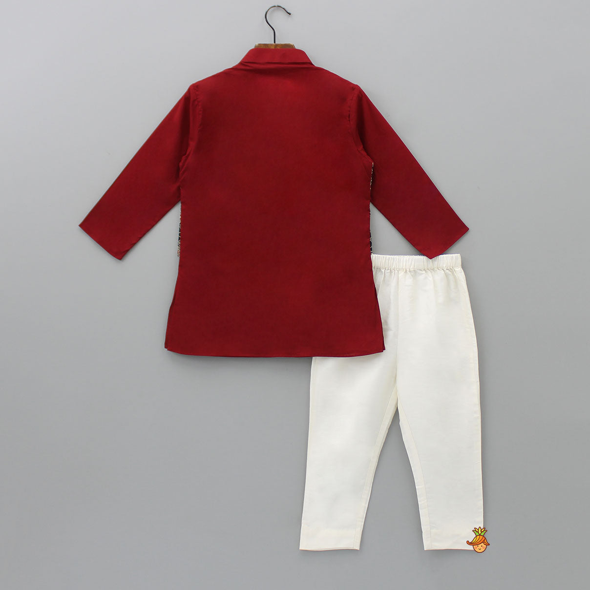 Ajrakh Printed Jacket Style Maroon Kurta And Pyjama