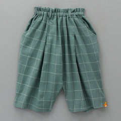 Checks Printed Green Asymmetric Top And Pant