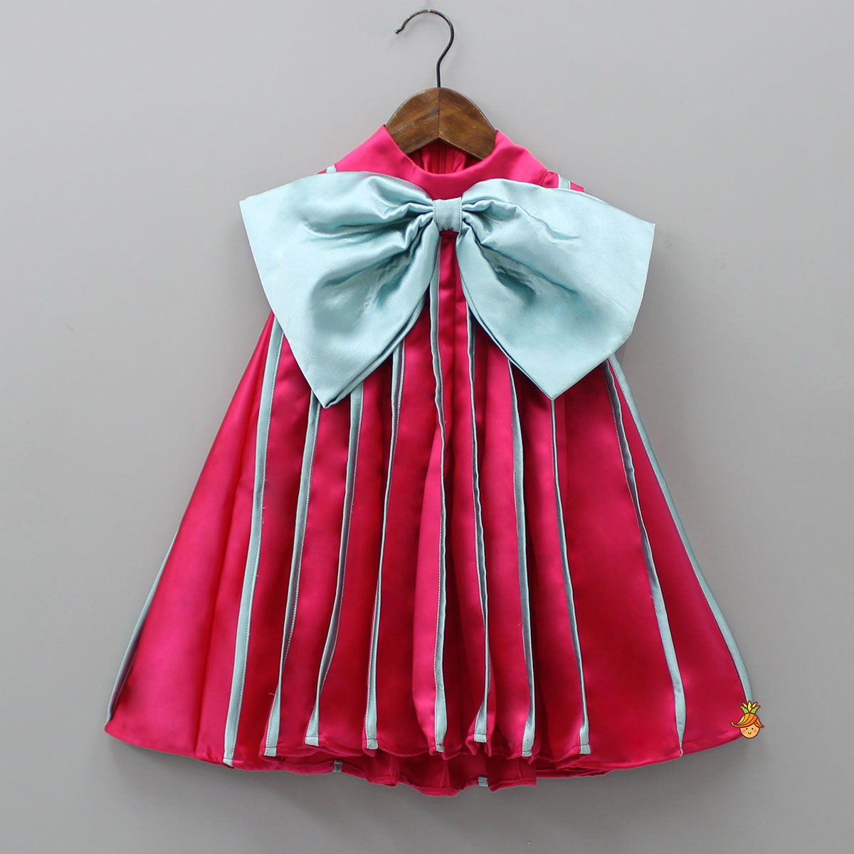 Pre Order: Charming Pink And Green Stylish Pleated Dress