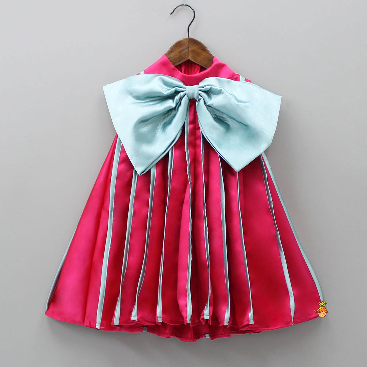 Charming Pink And Green Stylish Pleated Dress