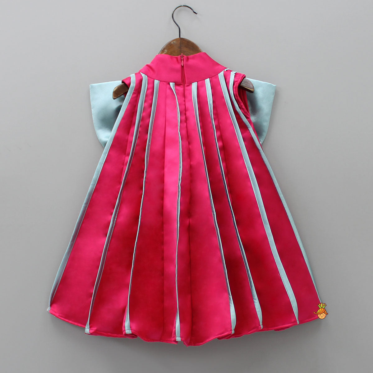 Charming Pink And Green Stylish Pleated Dress