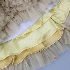 Pre Order: Sequins Embellished Ruffled Beige Dress With Matching Swirled Bowie Headband
