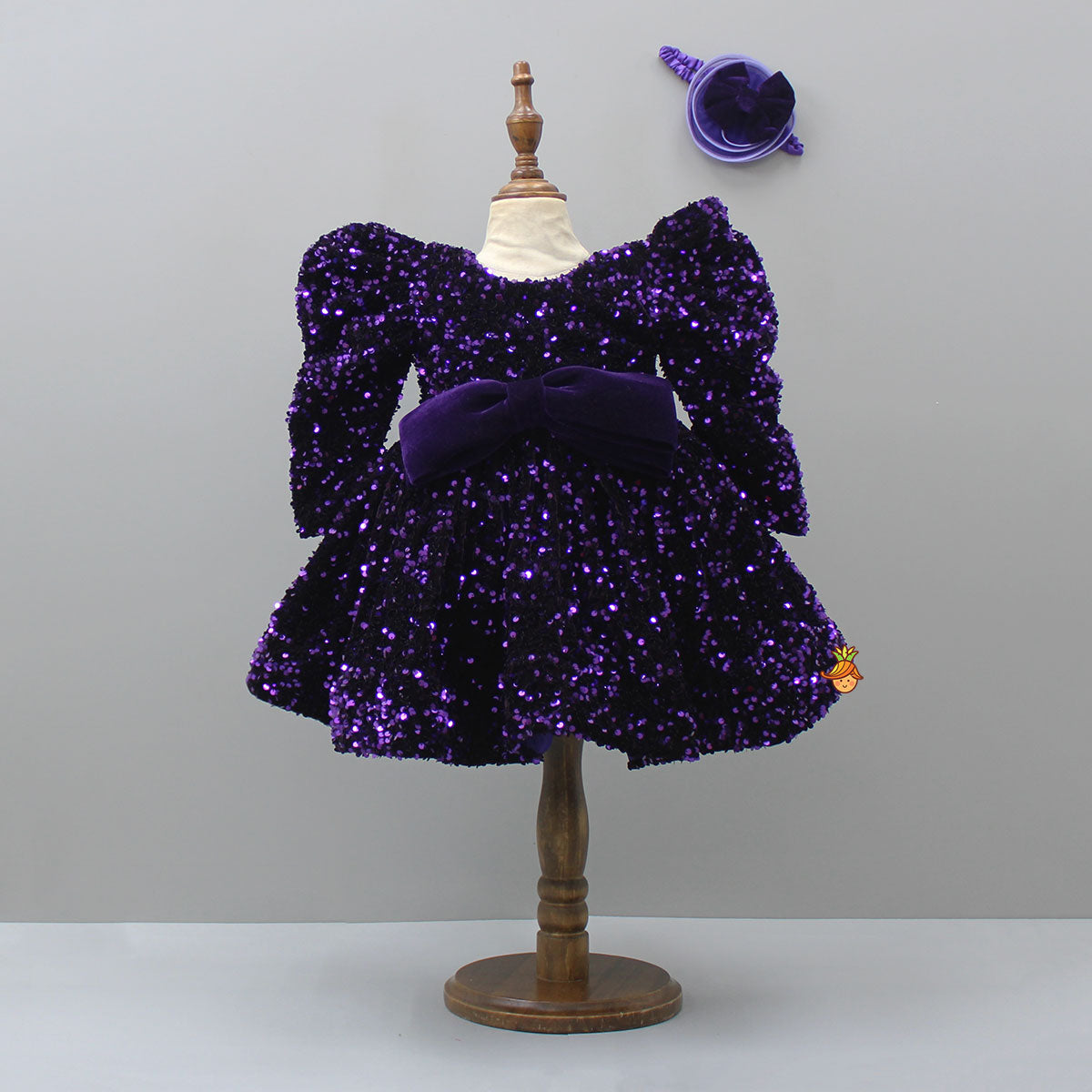 Pre Order: Stylish Sleeves Exquisite Purple Dress With Head Band
