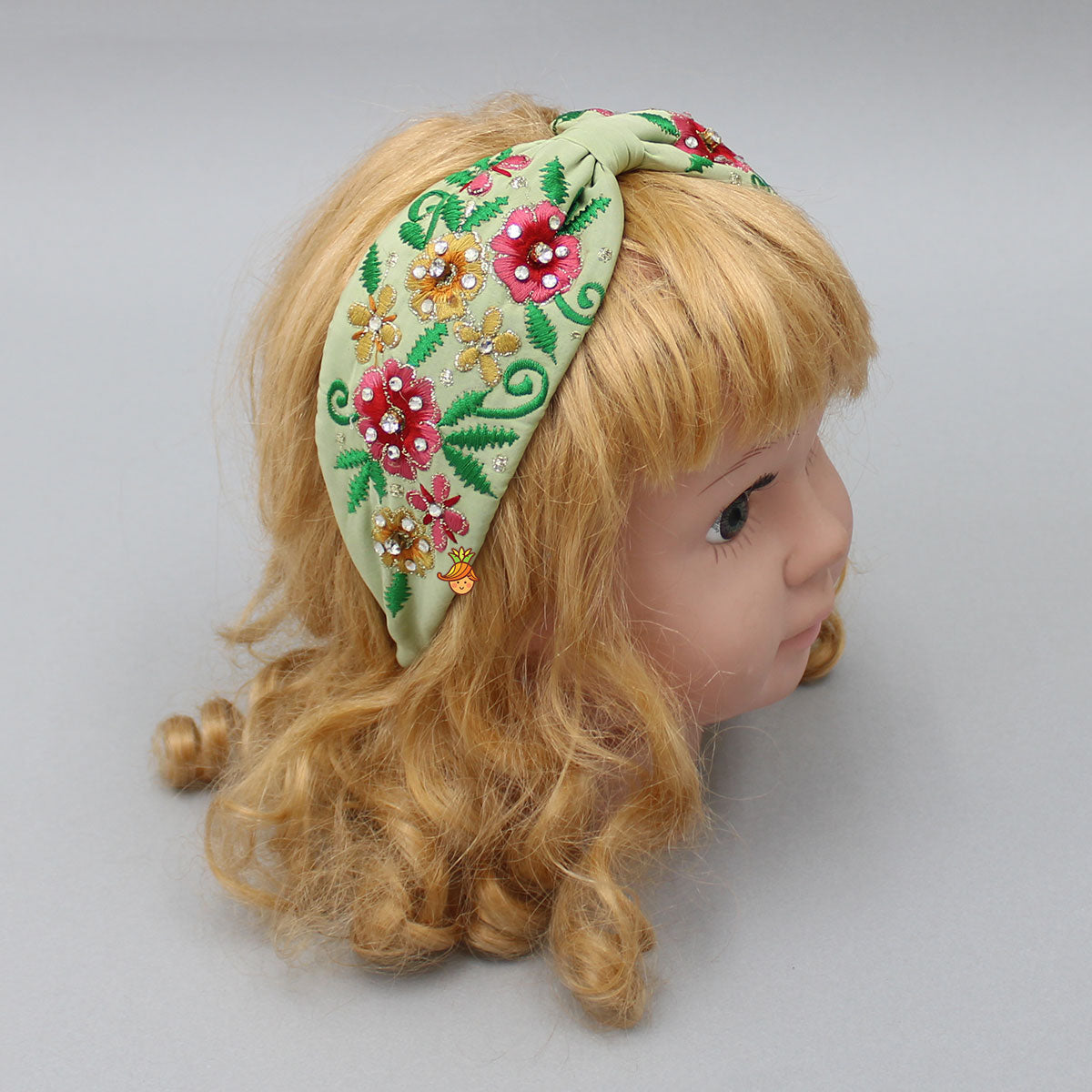 Beautiful Floral Embroidered Green Hair Band