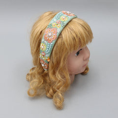 Thread Embroidered Fancy Green Net Hair Band