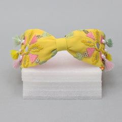 Tiny Fringe Embroidered Yellow Hair Band