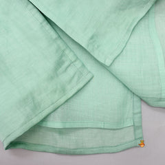 Pre Order: Embroidered Green Kurti And Pant With Striped Multicolour Dupatta