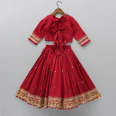 Pre Order: Triple Knot Red Top And Lehenga
