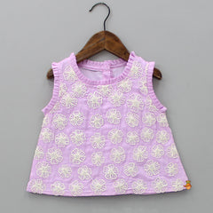 Pre Order: Round Neck Lavender Embroidered Top And Flared Palazzo