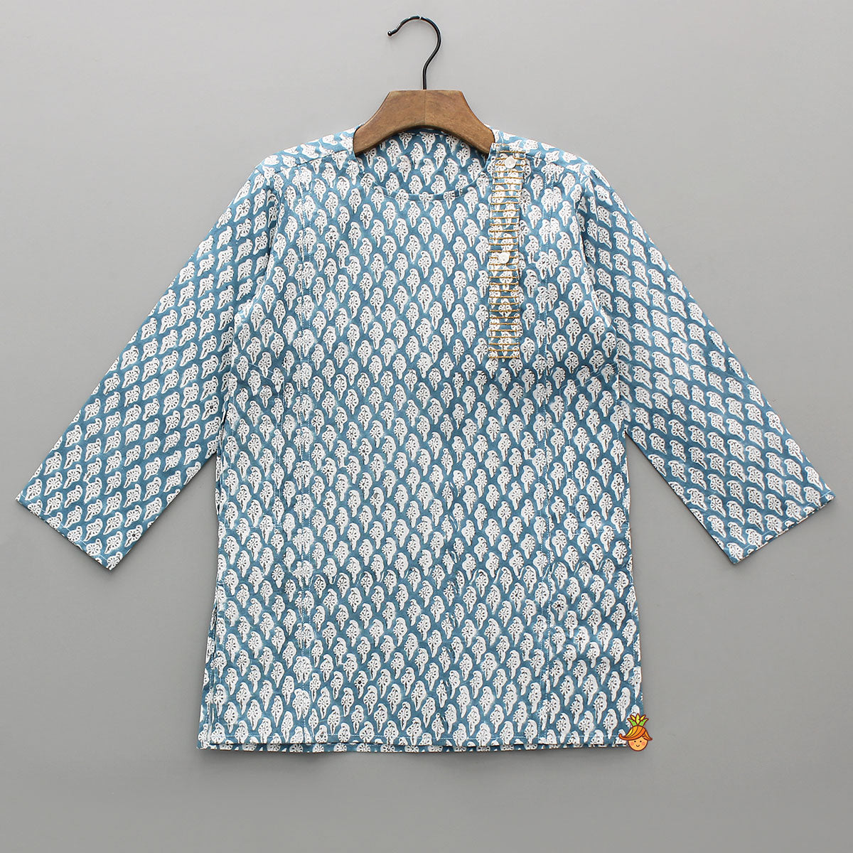 Blue Floral Hand Block Printed Cotton Kurta