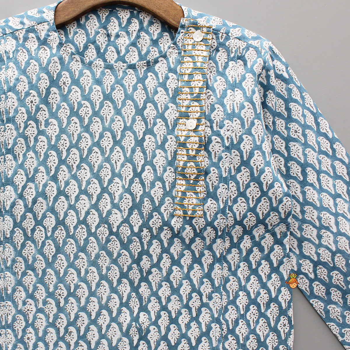 Blue Floral Hand Block Printed Cotton Kurta