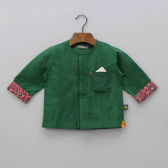 Contrasting Pocket Square Detail Green Short Kurta And Pyjama