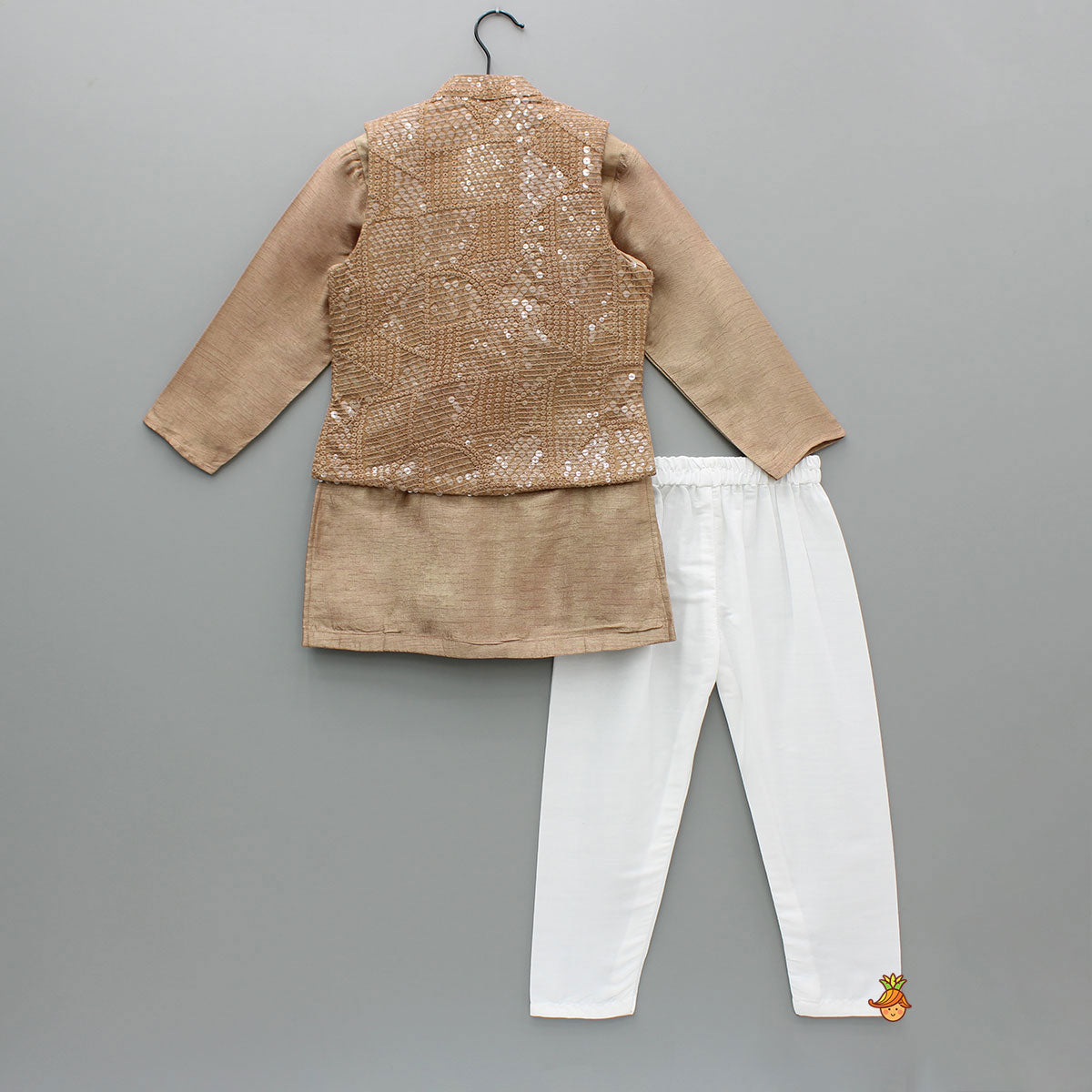 Brown Ethnic Kurta With Embroidered Jacket And Pyjama