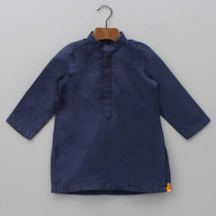 Pre Order: Blue Kurta With Diagonal Button Detail Jacket And Pyjama