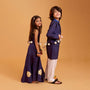 Ethnic Kurta With Diagonal Button Detail Jacket And Pyjama twinning model image 4