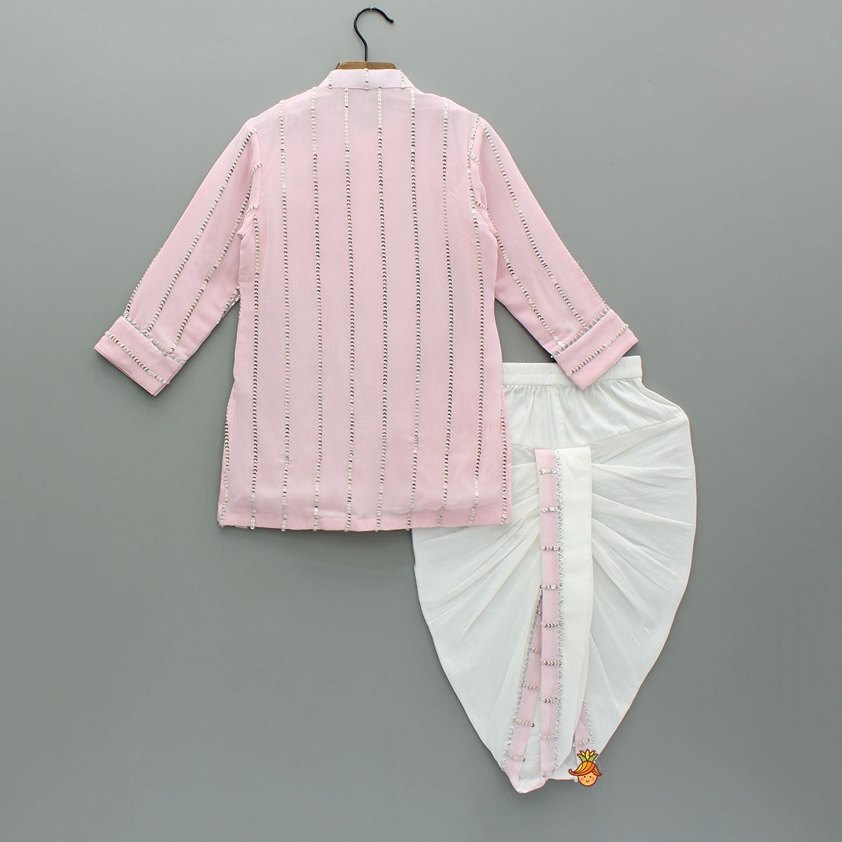 Asymmetric Sequin And Threadwork Kurta With Dhoti