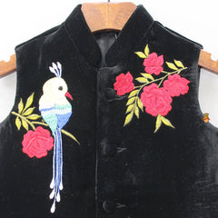 Pre Order: Bird And Floral Embroidered Velvet Jacket