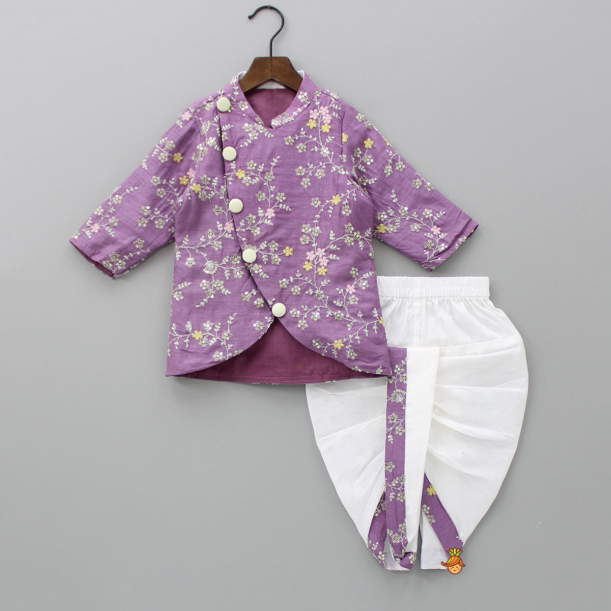 Sequin And Thread Work Lavender Kurta With Dhoti