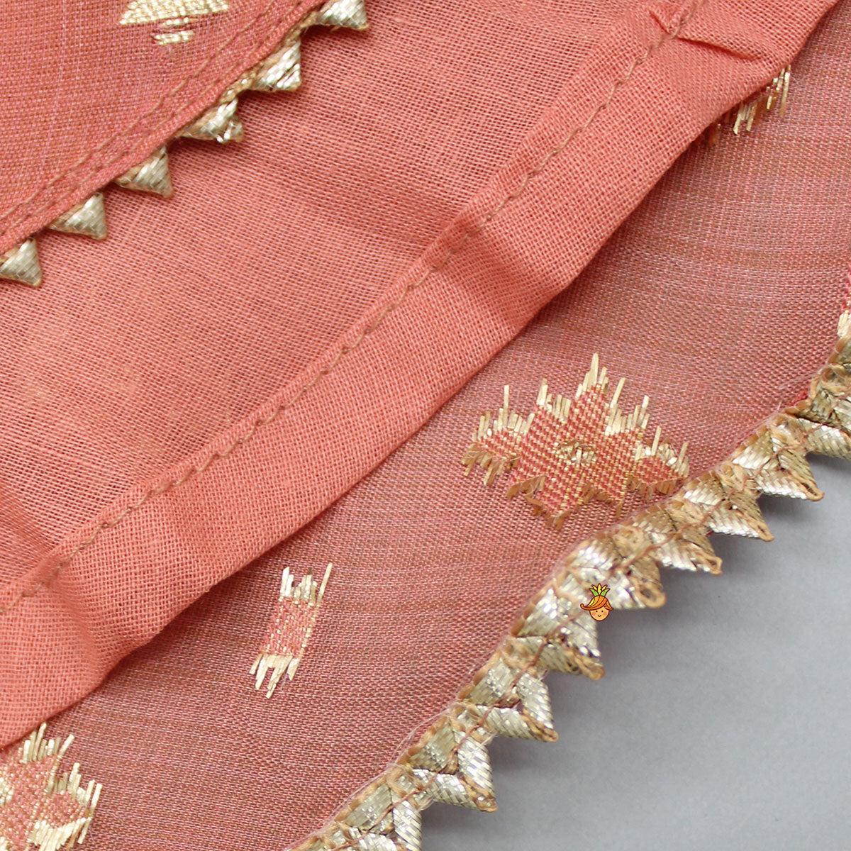 Chanderi Embroidered Coral Pink Strappy Top And Lehenga
