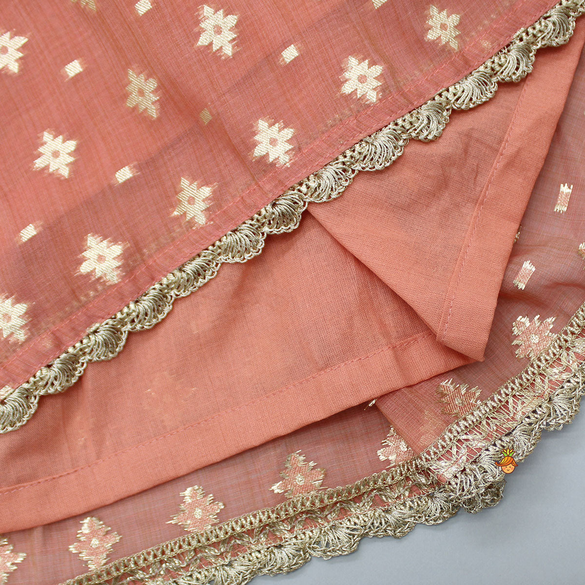 Chanderi Embroidered Coral Pink Strappy Top And Lehenga