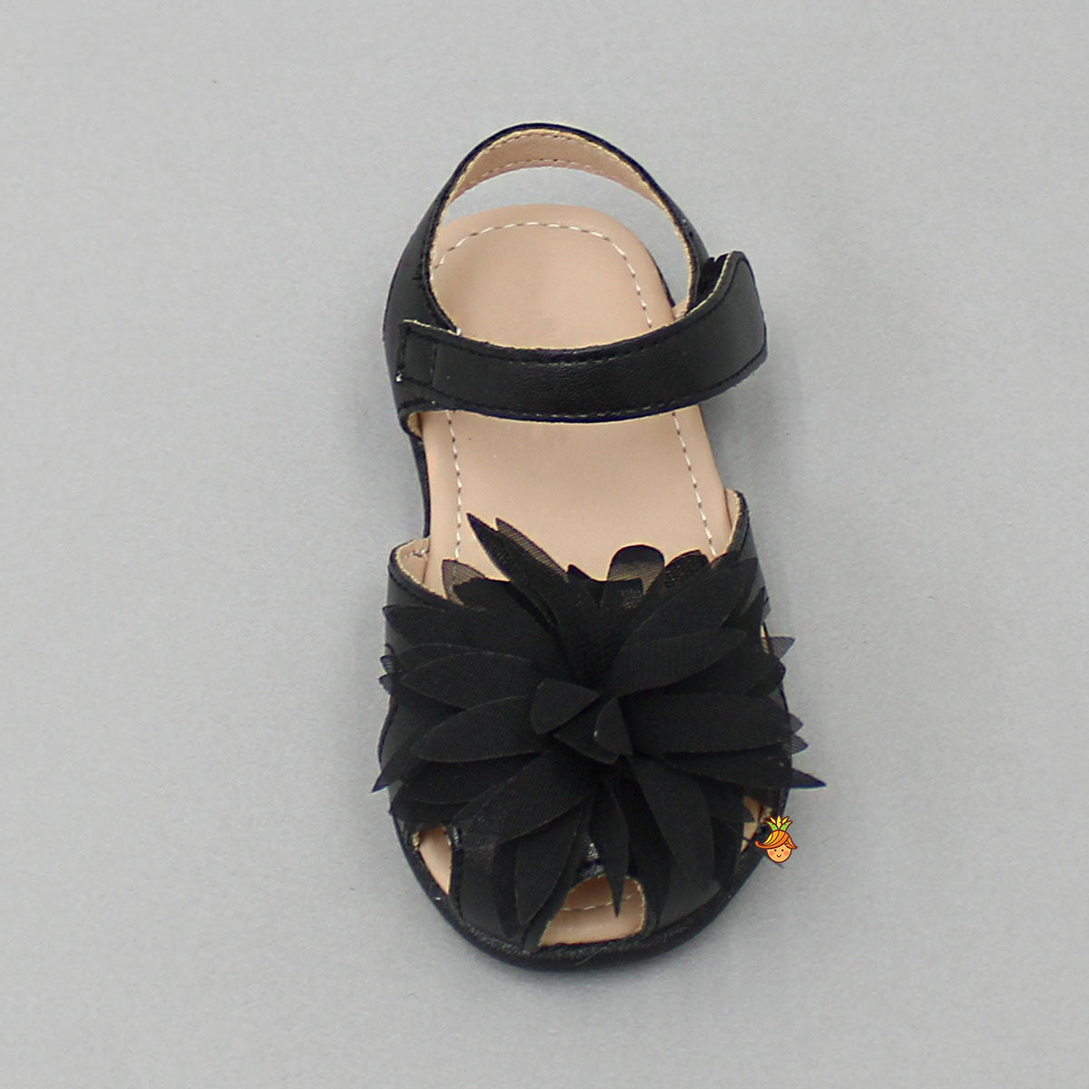 Fabric Flower Enhanced Black Sandal