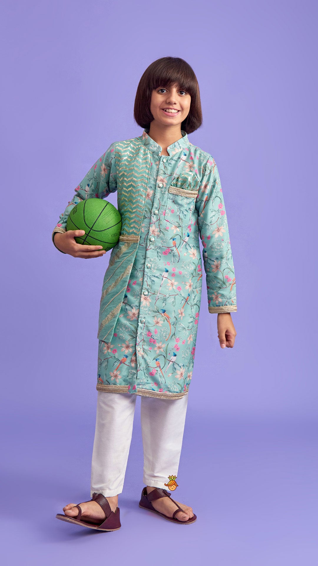 Flap Green Ethnic Kurta And Off White Pyjama