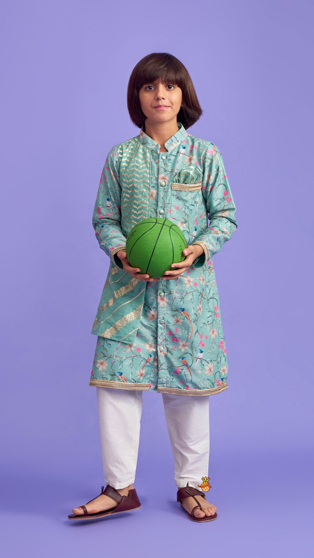 Flap Green Ethnic Kurta And Off White Pyjama