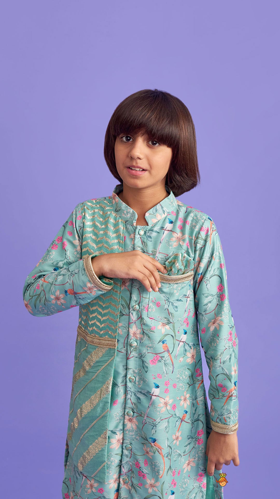 Flap Green Ethnic Kurta And Off White Pyjama