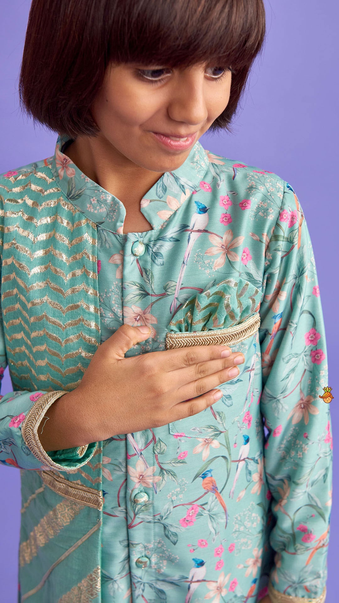 Flap Green Ethnic Kurta And Off White Pyjama