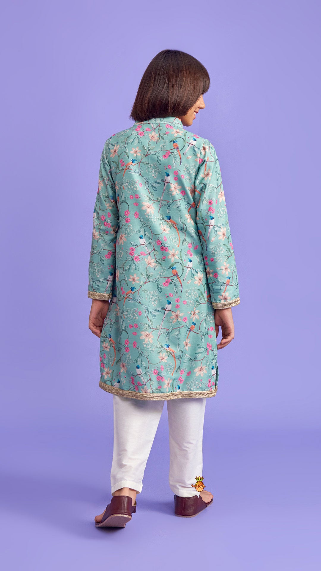 Flap Green Ethnic Kurta And Off White Pyjama