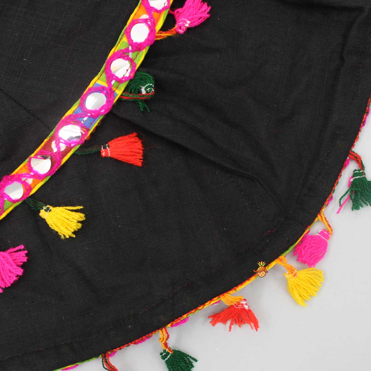Contrasting Embroidered Yoke Black Short Kurti And Dhoti