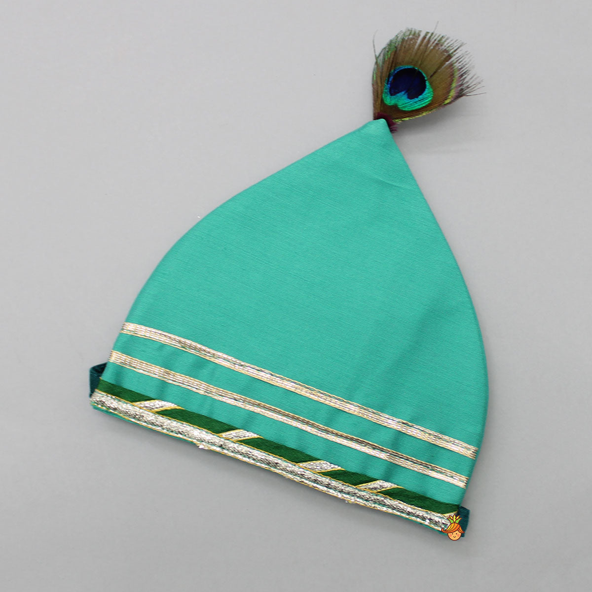 Krishna Embroidered Angarkha Style Kurta With Lace Work Green Dhoti And Mukut