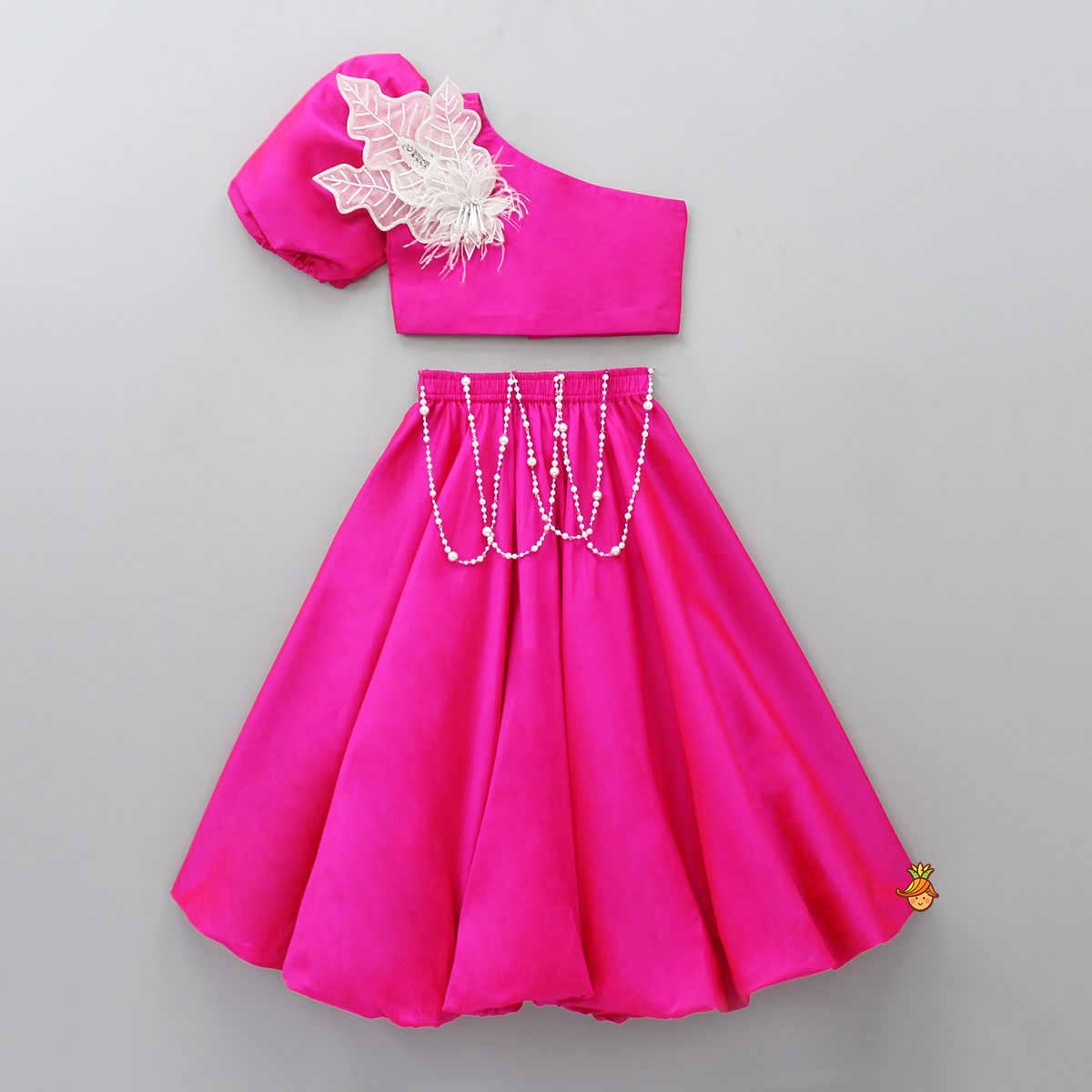 Stylish One-Shoulder Pink Top And Lehenga