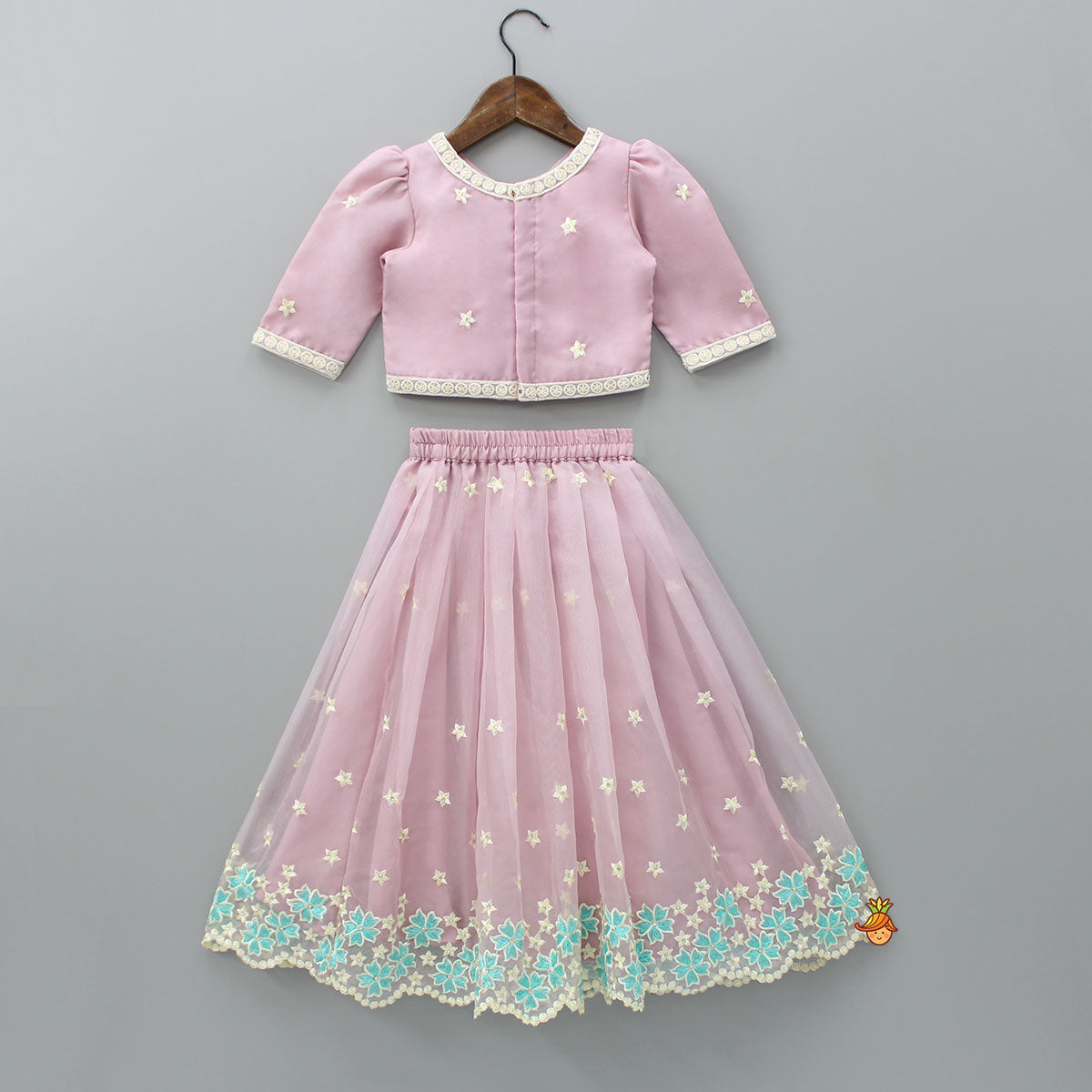 Embroidered Pink Top And Pleated Lehenga With Dupatta