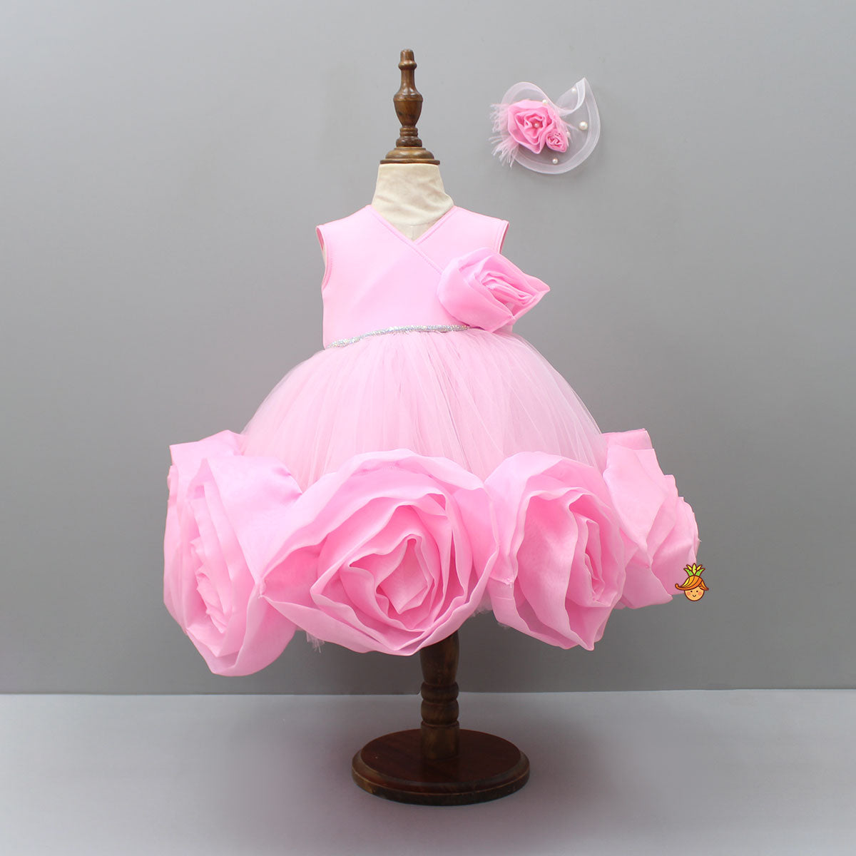Rose-Adorned Neoprene Dress With Hair Clip