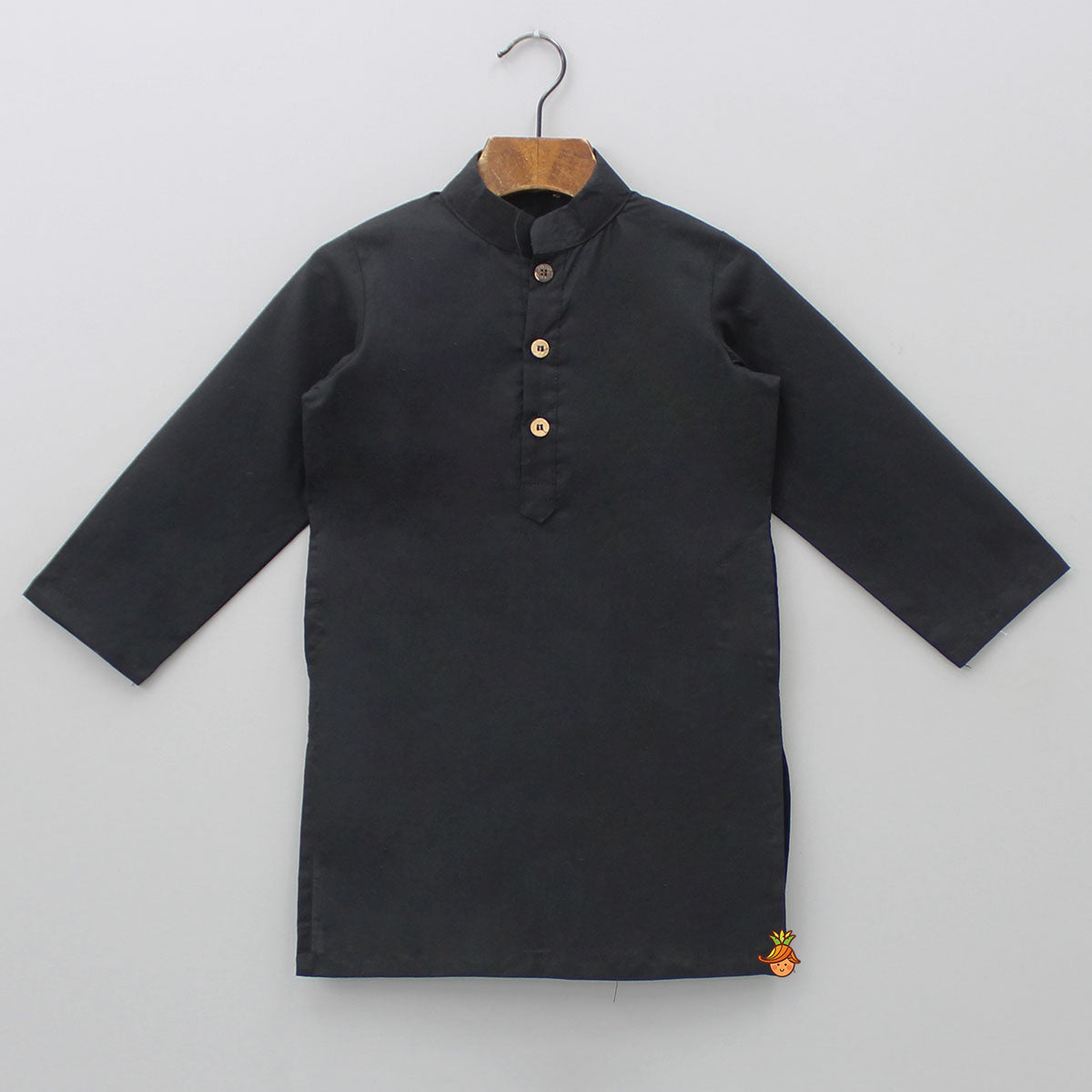 Pockets Detail Black Kurta With Printed Jacket And Pyjama