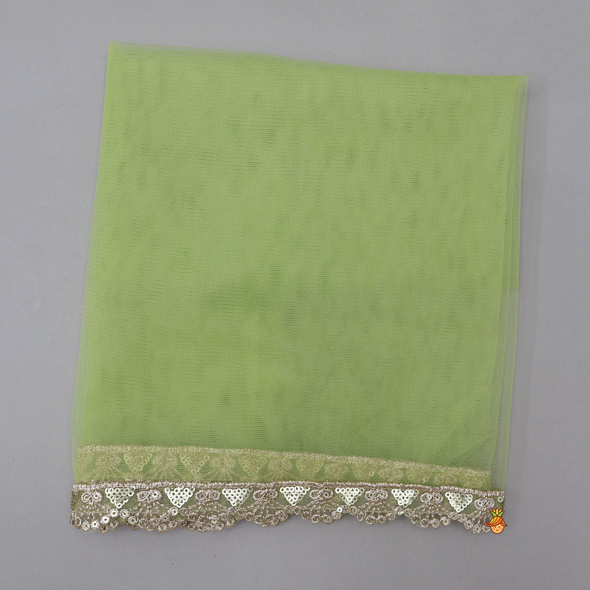 Pleated Hem Green Chanderi Embroidered Top And Lehenga With Net Dupatta