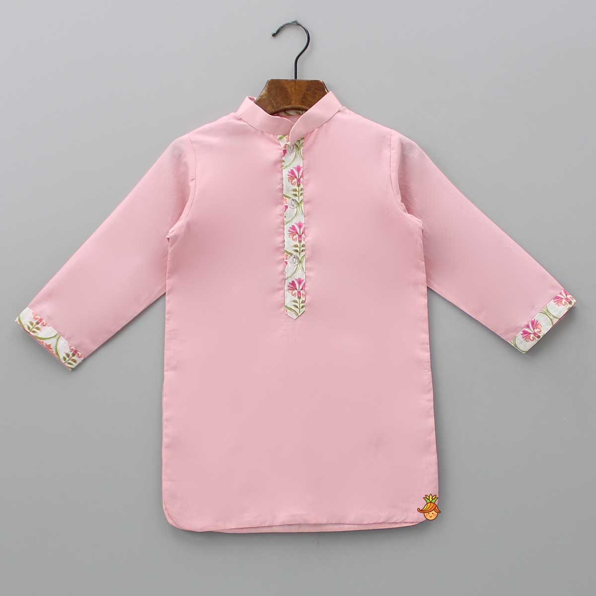 Pink Kurta And Pyjama With Floral Printed Jacket
