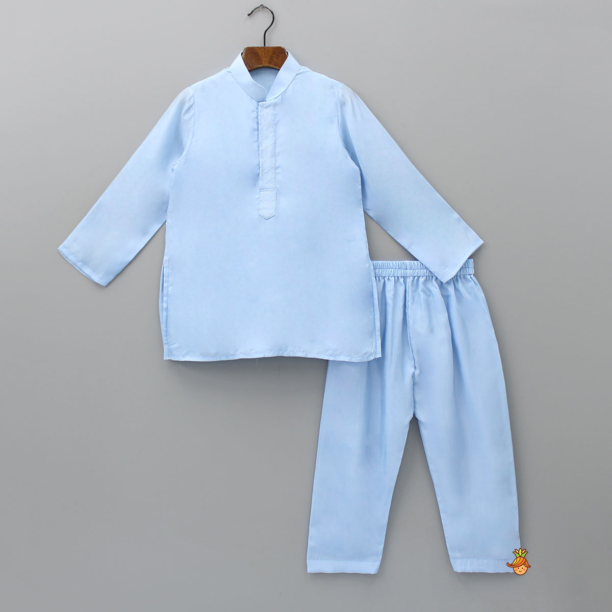 Silk Mandarin Collar Blue Kurta With Open Jacket And Pyjama