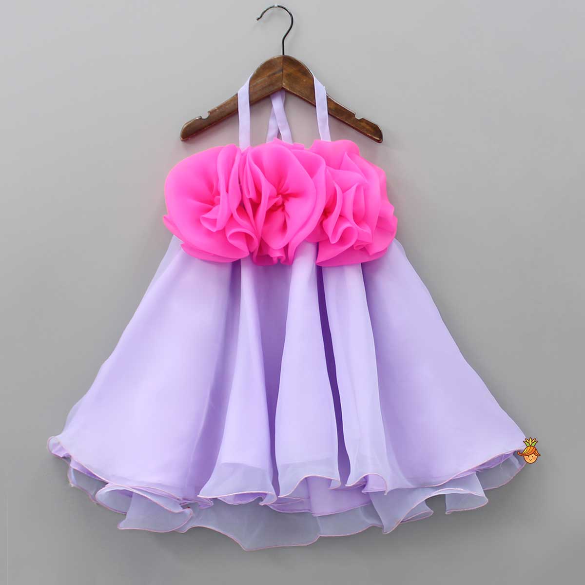 Fabric Flower Enhanced Flared Dual Tone Dress